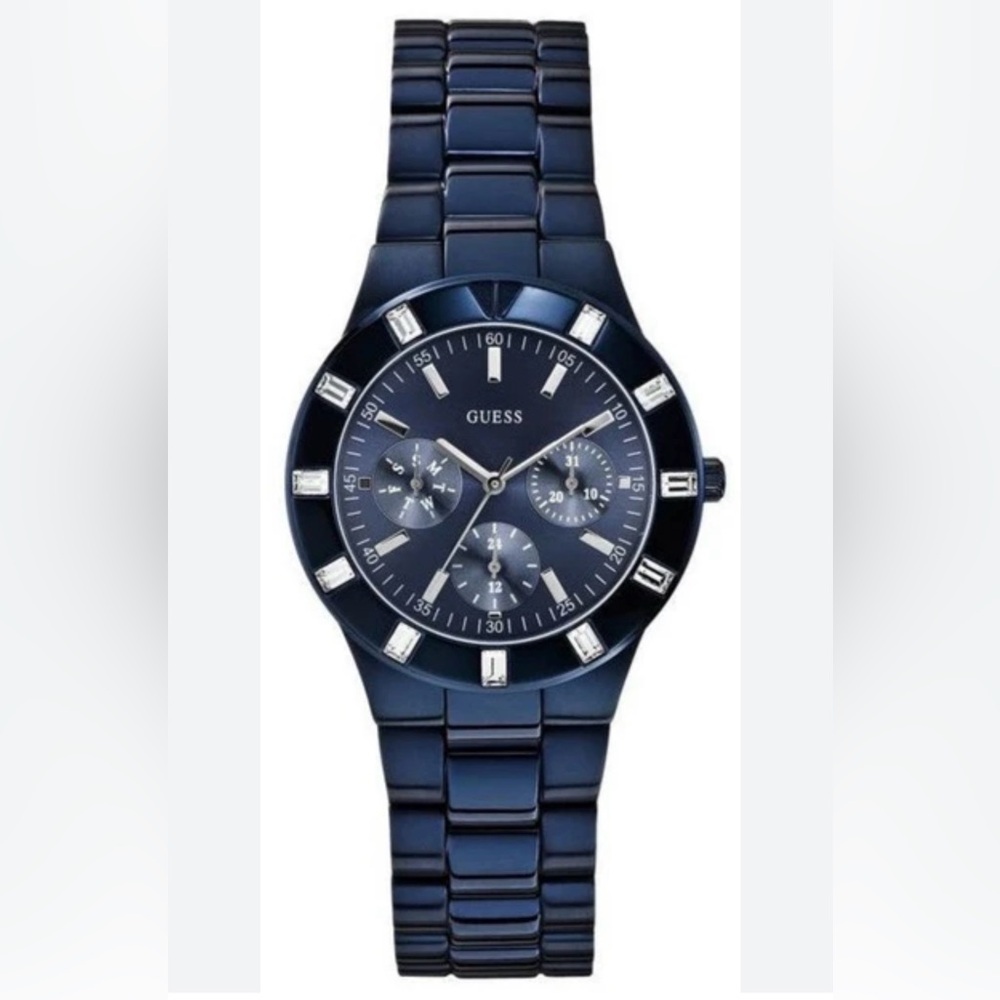 Guess Women's Navy Blue Chronograph Bracelet Watch with Crystal Markers